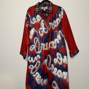 Spray painted “dream” Red and Blue Graffiti Coat